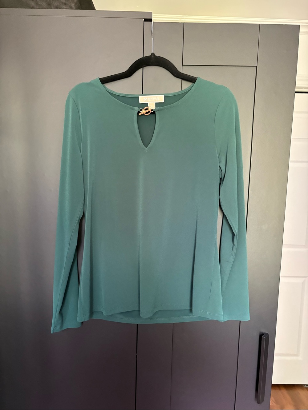 Michael Kors Teal Long-Sleeve Keyhole Blouse with Gold Accent - Picture 1 of 1